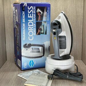 Hamilton Beach Vintage Cordless Burst Steam Iron Silver Stone Non Stick White